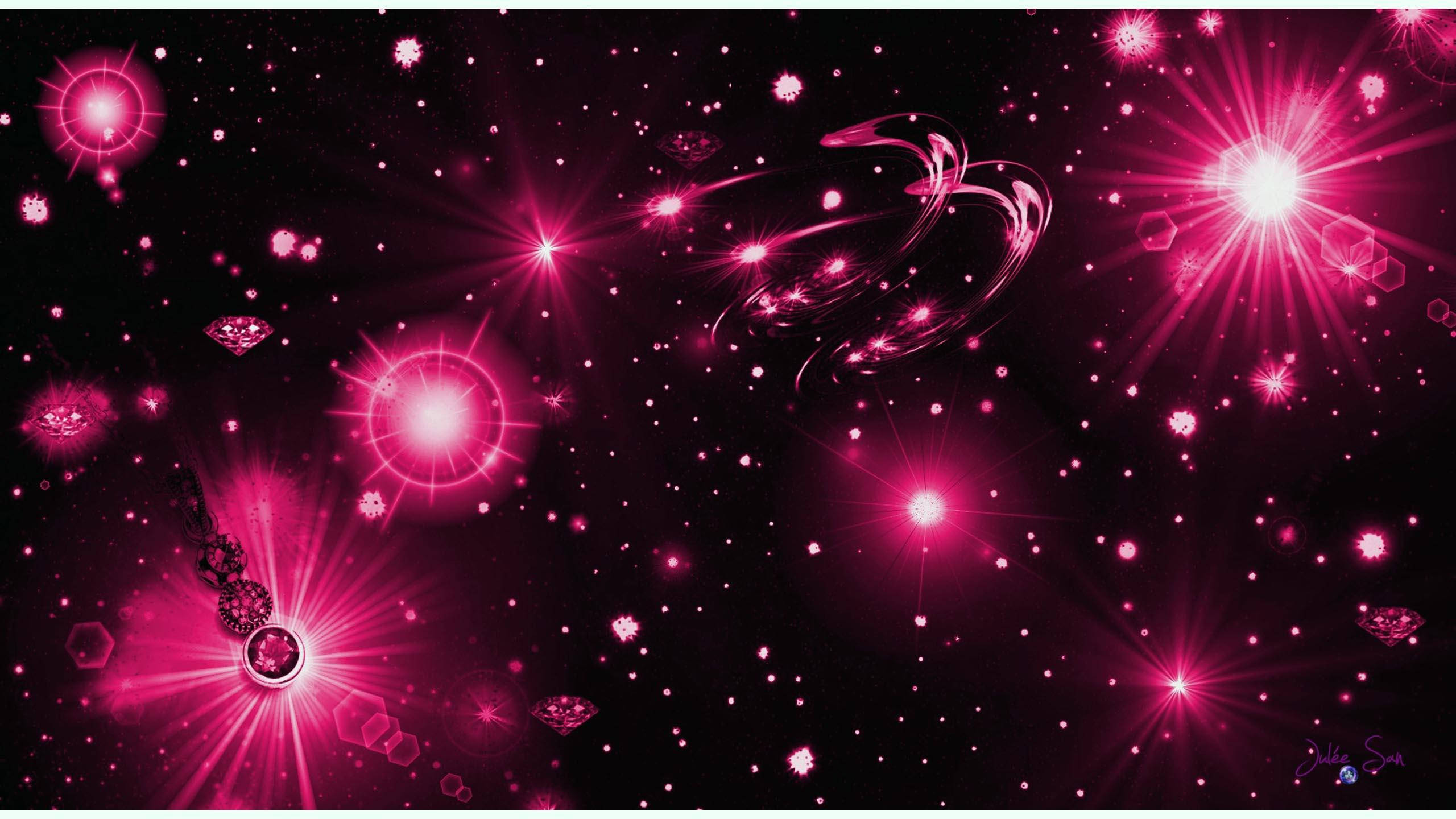 Hot Pink, celestial bodies, glowing stars, 2K Desktop Wallpaper