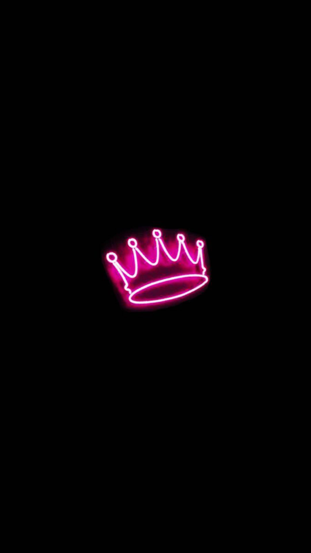 hot pink aesthetic crown, glowing pink neon crown, pure black background, Full HD Phone Wallpaper