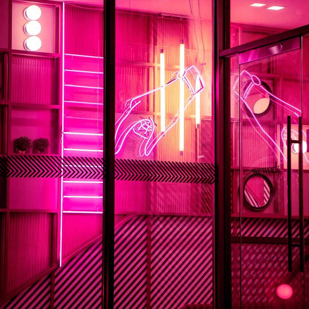 hot pink aesthetic room, neon lights, cocktail glass silhouette, SD Desktop Wallpaper