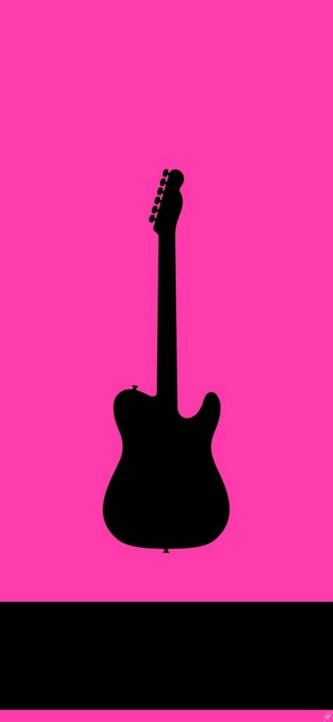 hot pink aesthetic guitar, vibrant pink background, black silhouette, SD Phone Wallpaper
