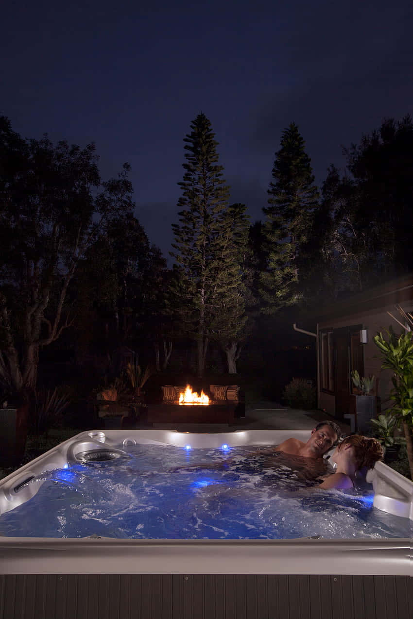 evening, hot tub, blue-lit, SD Phone Wallpaper