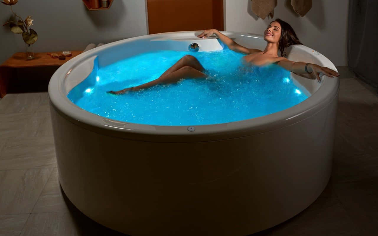 glowing blue bubble jacuzzi, modern bathroom, woman relaxes, HD Desktop Wallpaper