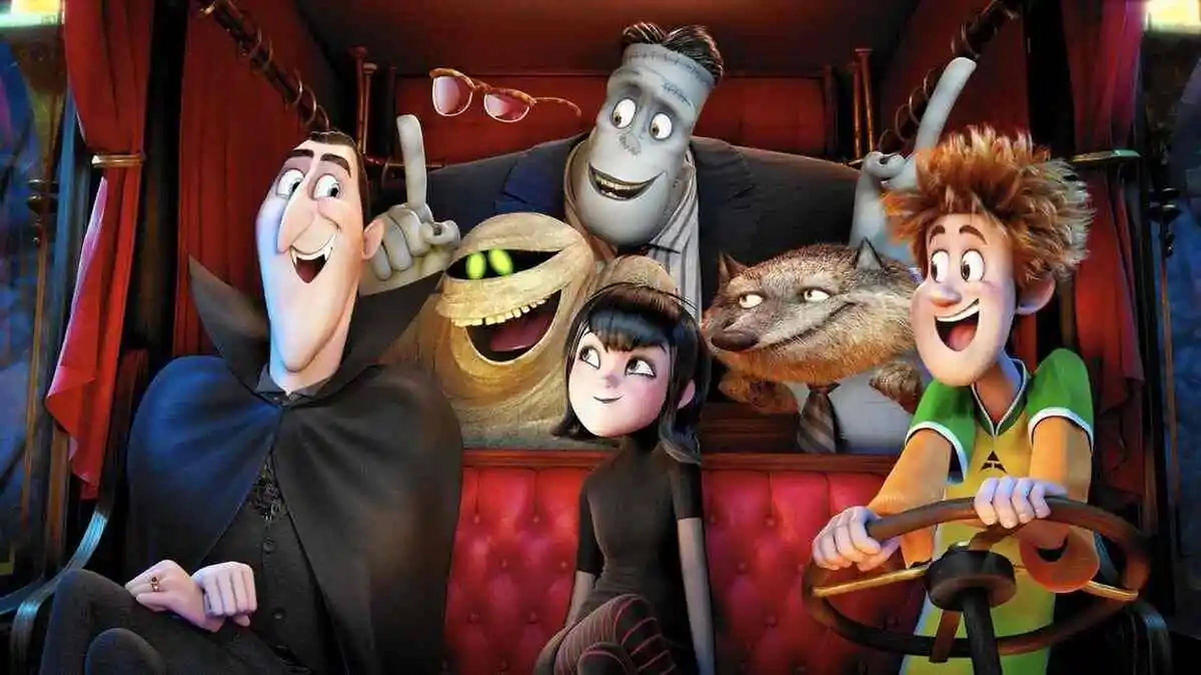Hotel Transylvania Transformania, red velvet limousine, animated monsters, Full HD Desktop Wallpaper