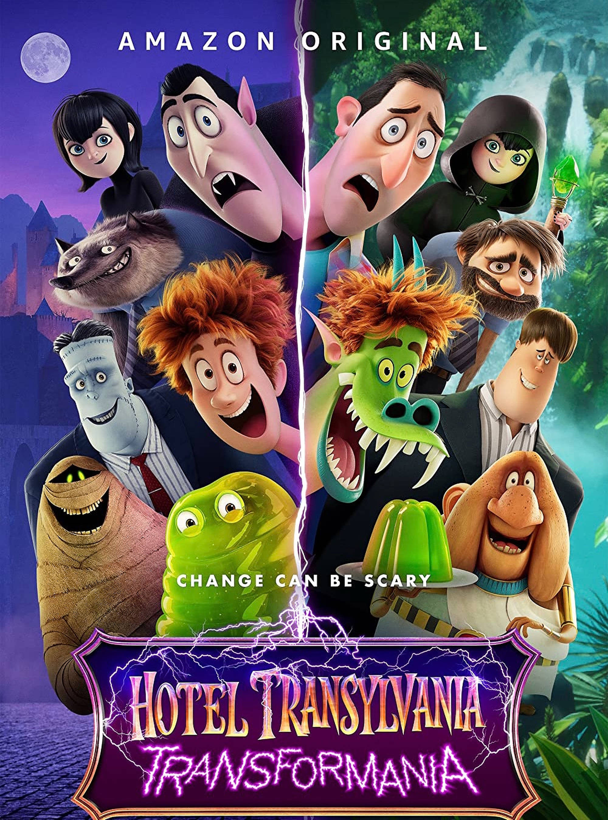 Hotel Transylvania Transformania, classic monsters, human friends, 2K Phone Wallpaper