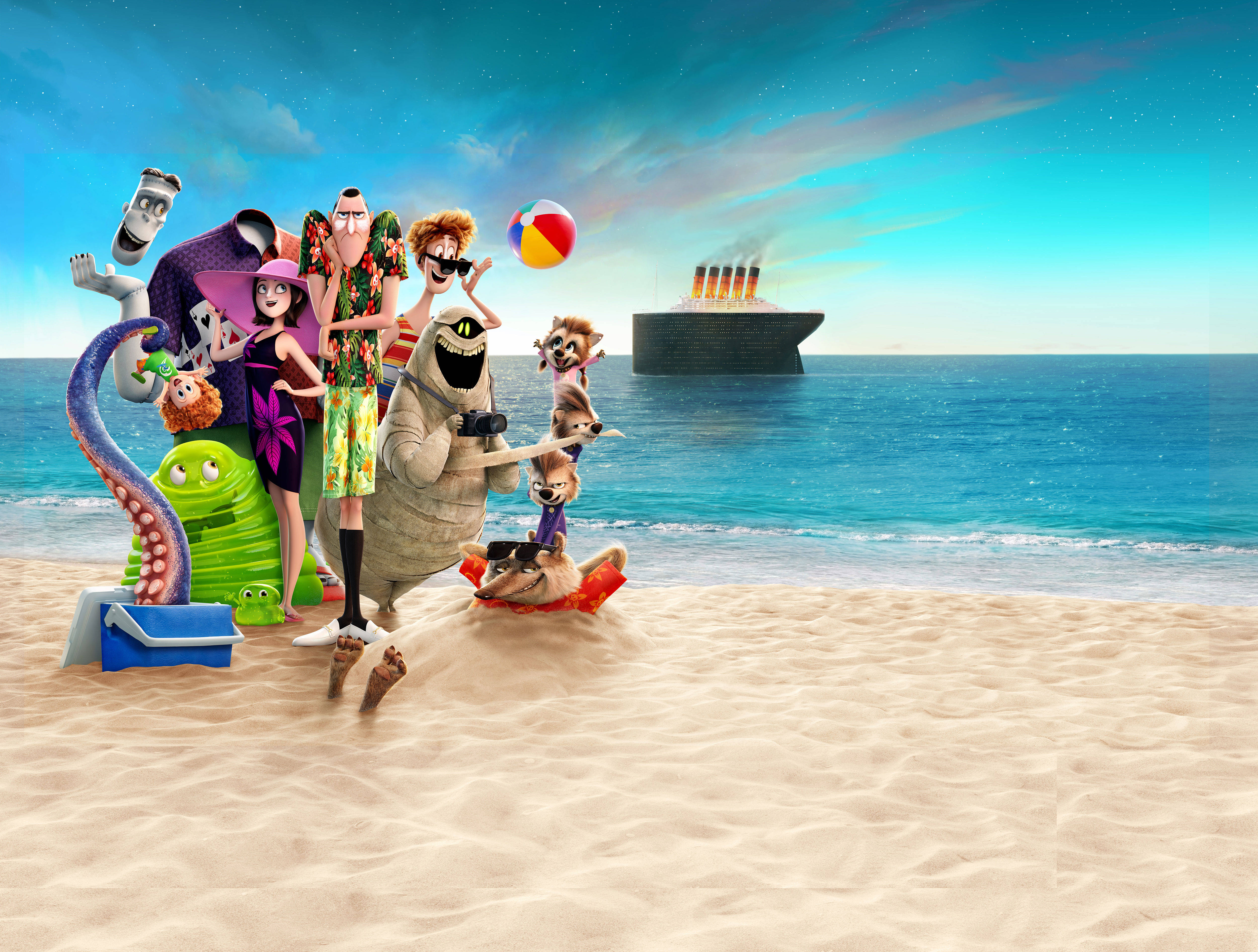 Hotel Transylvania, beach volley, cruise ship, 4K Desktop Wallpaper