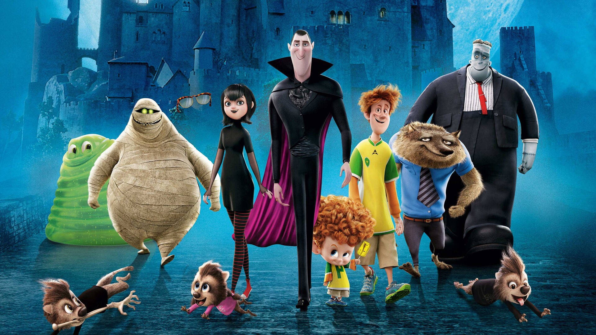 Hotel Transylvania, spooky castle, dark blue sky, Full HD Desktop Wallpaper