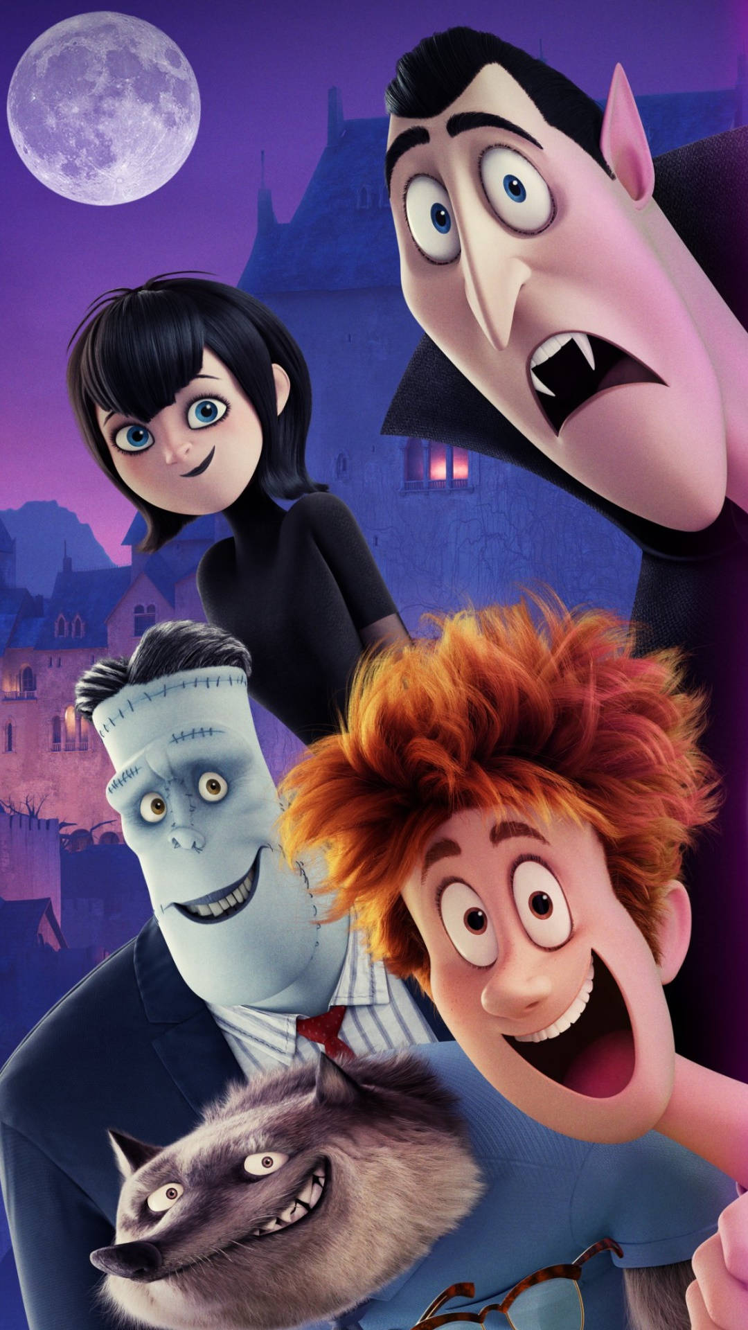 Hotel Transylvania, Full Moon, purple moonlit, Full HD Phone Wallpaper