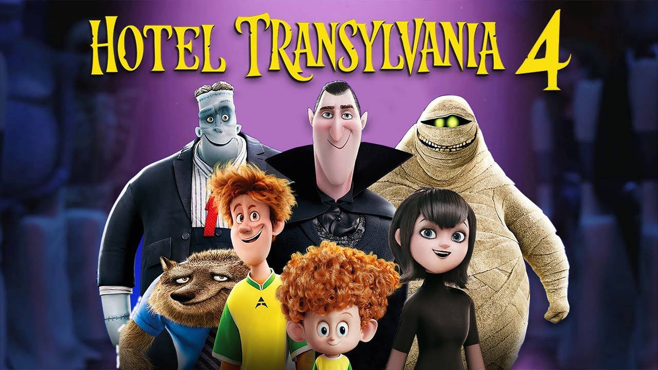 Hotel Transylvania 4, Hotel Transylvania, purple background, 2K Desktop Wallpaper