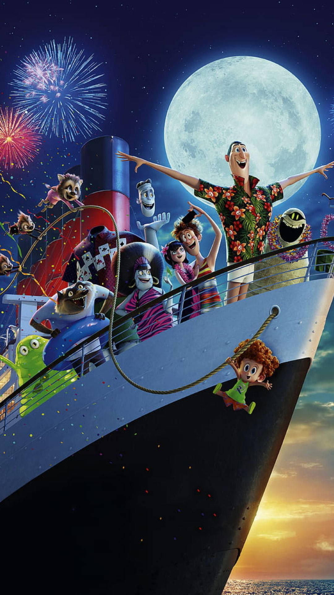 Hotel Transylvania, cruise ship deck, full moon, Full HD Phone Wallpaper