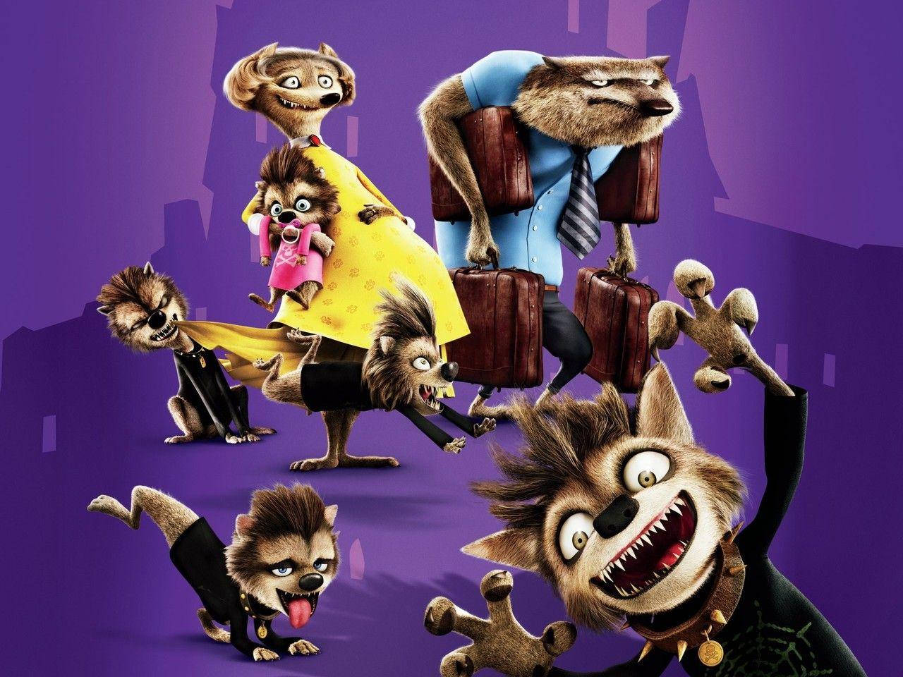 Hotel Transylvania, werewolves, purple cityscape, HD Desktop Wallpaper