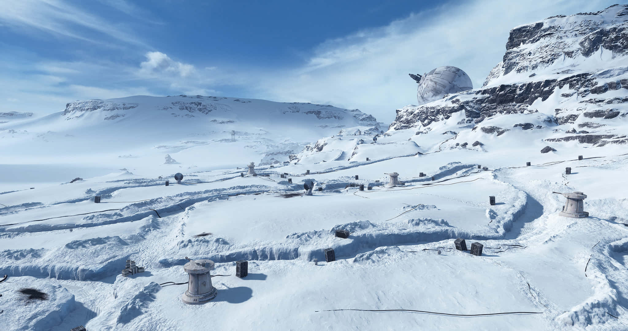 Hoth, snow-covered mountainous landscape, dome observatory, Full HD Desktop Wallpaper