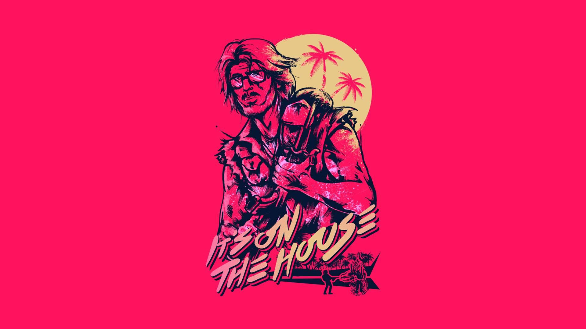 Hotline Miami, pink, yellow sun, Full HD Desktop Wallpaper