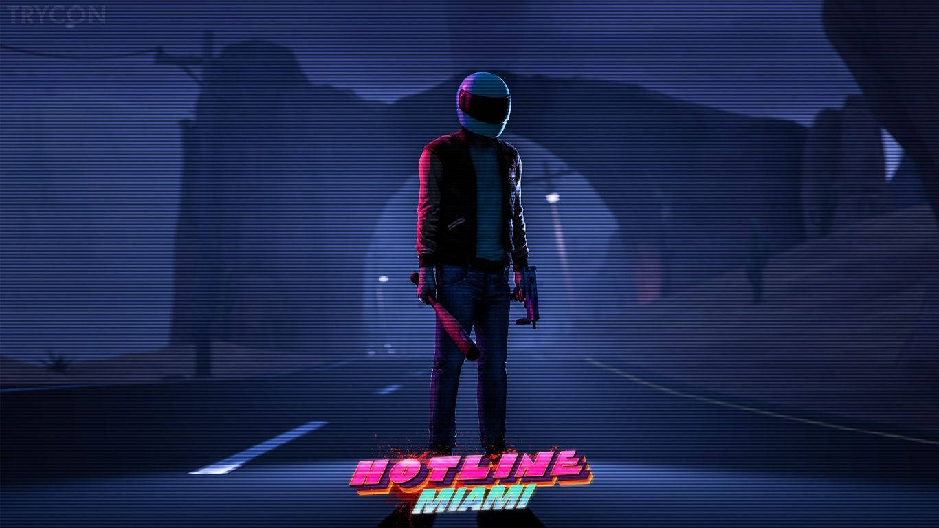 Hotline Miami, neon-lit figure, helmet, HD Desktop Wallpaper