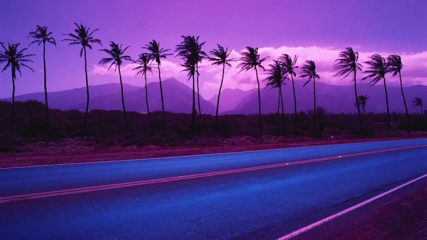 Hotline Miami, purple twilight, glowing blue highway, HD Desktop Wallpaper
