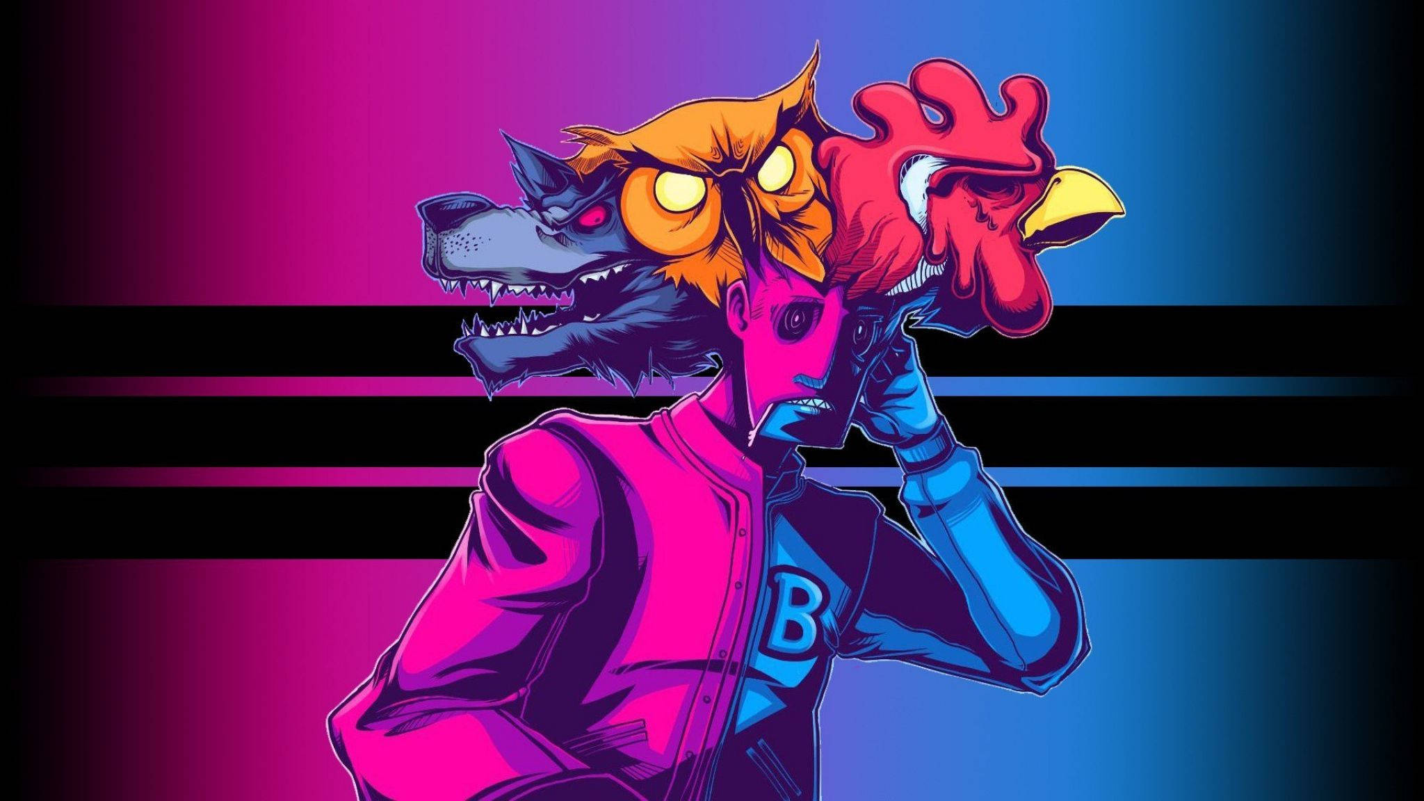 Hotline Miami, neon pink blue, magenta and blue gradient, Full HD Desktop Wallpaper