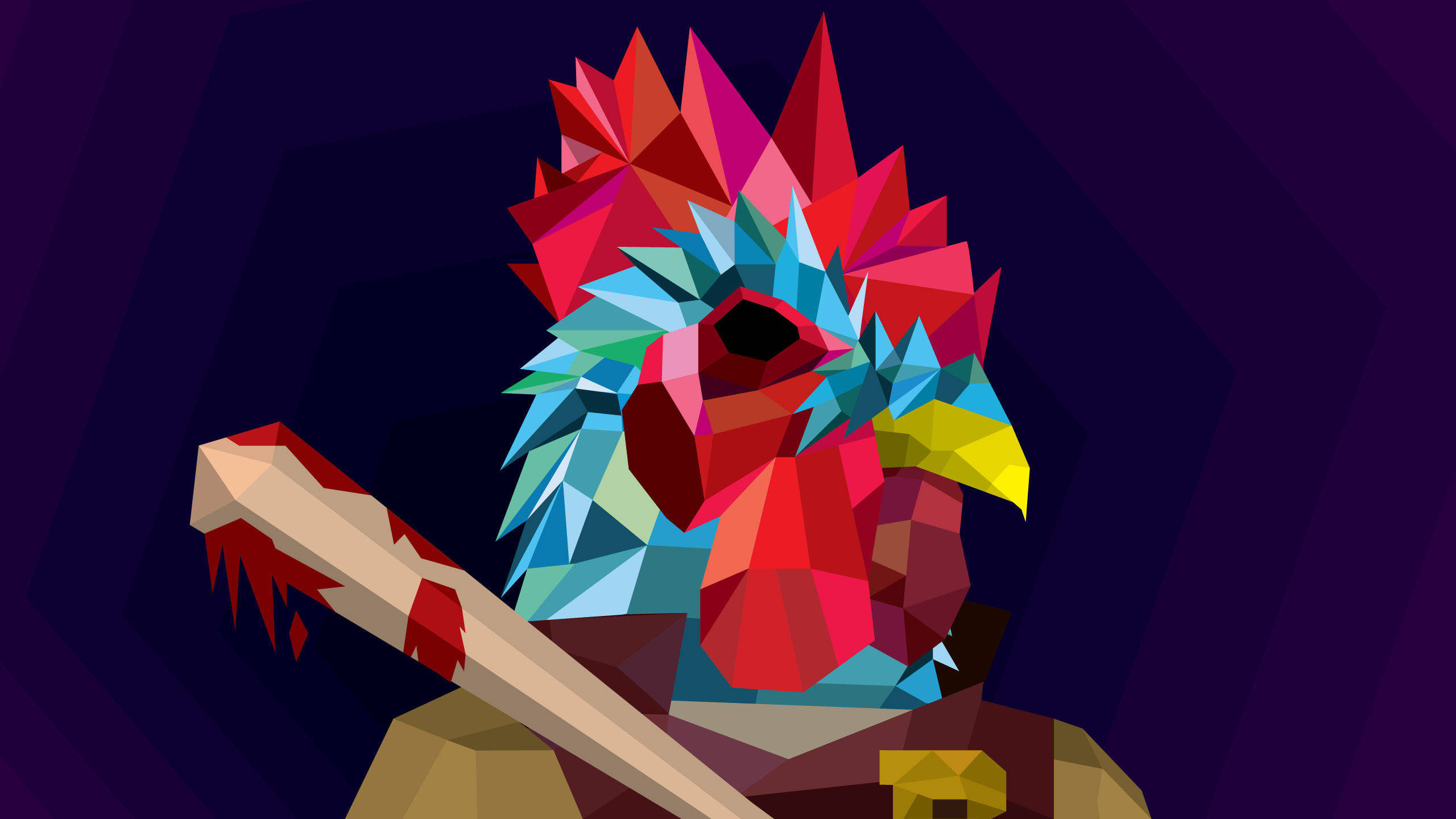 Hotline Miami, geometric art, red blue and yellow, 2K Desktop Wallpaper