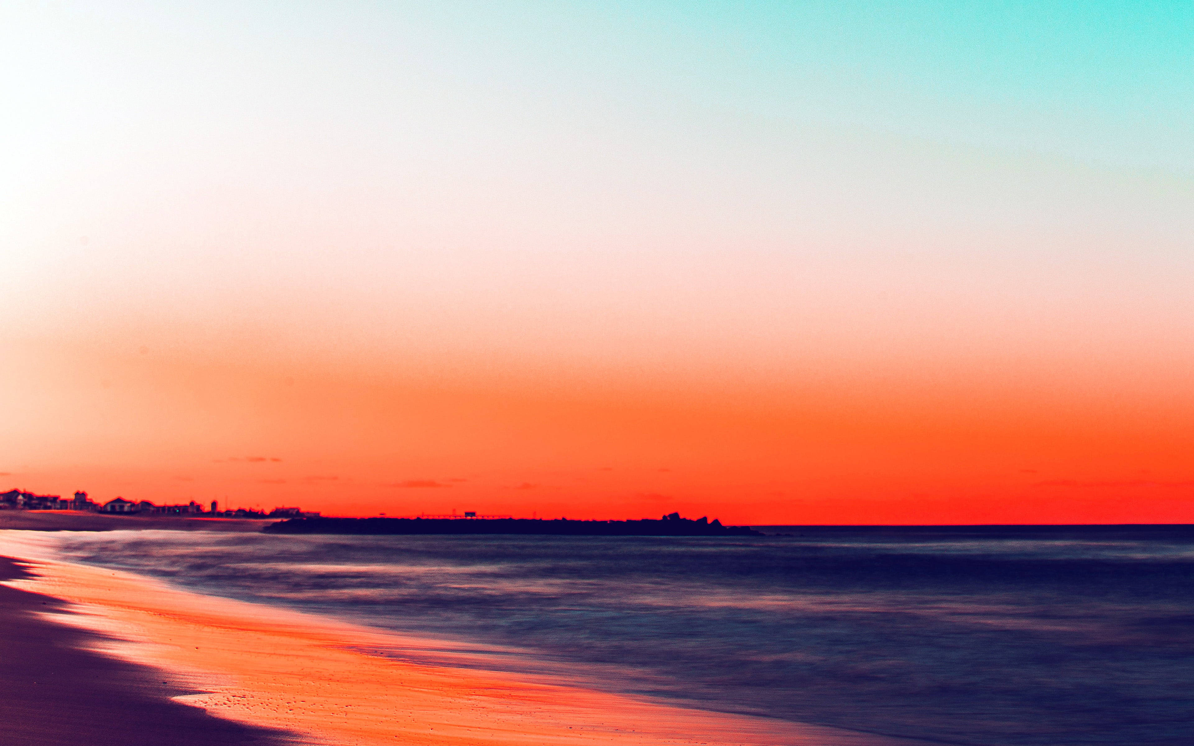 sunset beach, sunset, orange, 4K Desktop Wallpaper