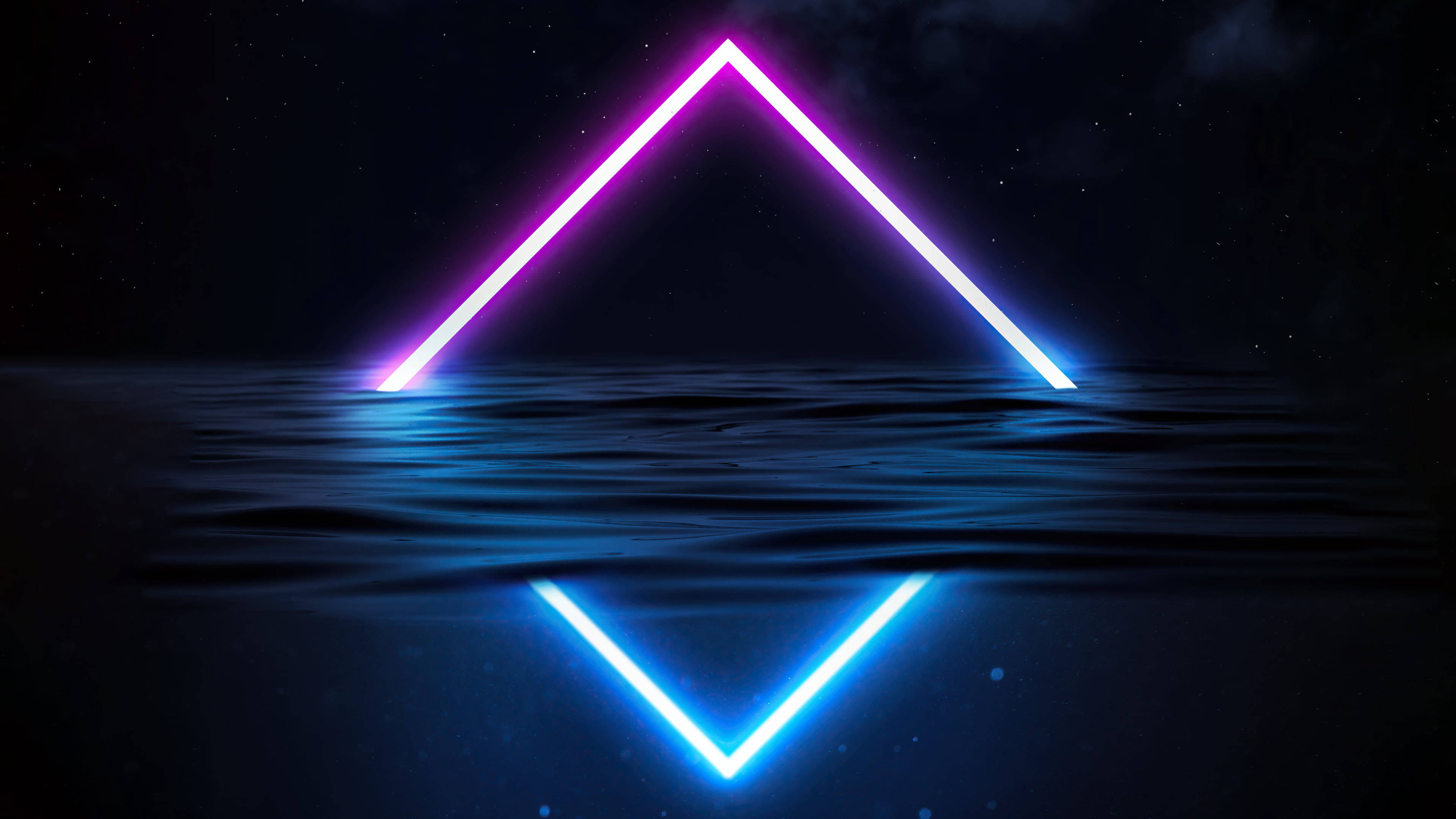 glowing neon triangle, dark water, vibrant purple, 4K Desktop Wallpaper
