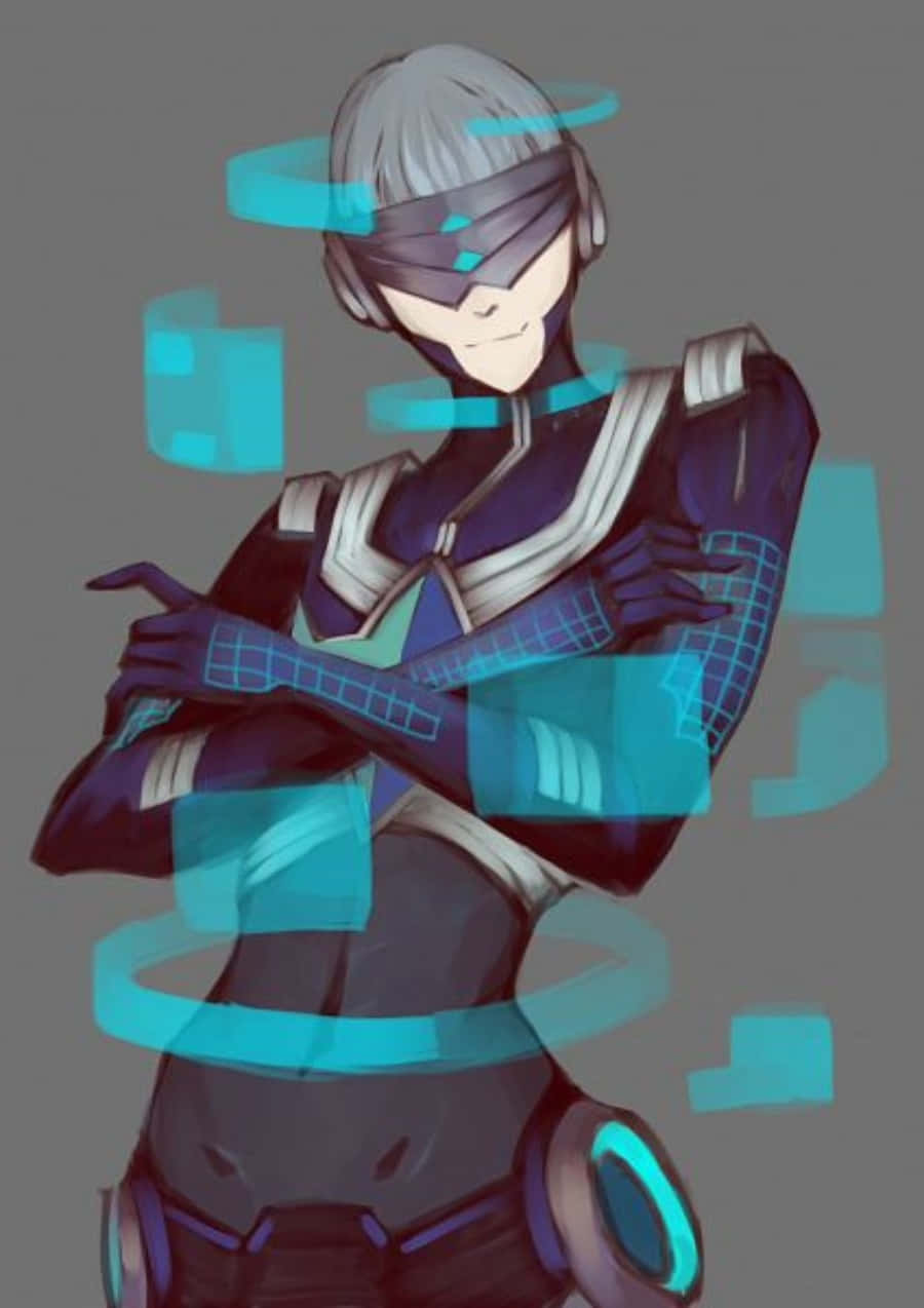 Houka Inumuta, futuristic armor, glowing cyan data streams, SD Phone Wallpaper