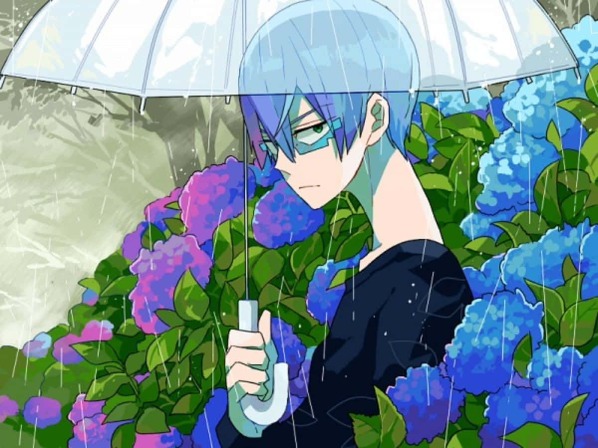 Houka Inumuta, blue-haired anime boy, green eyes, SD Desktop Wallpaper