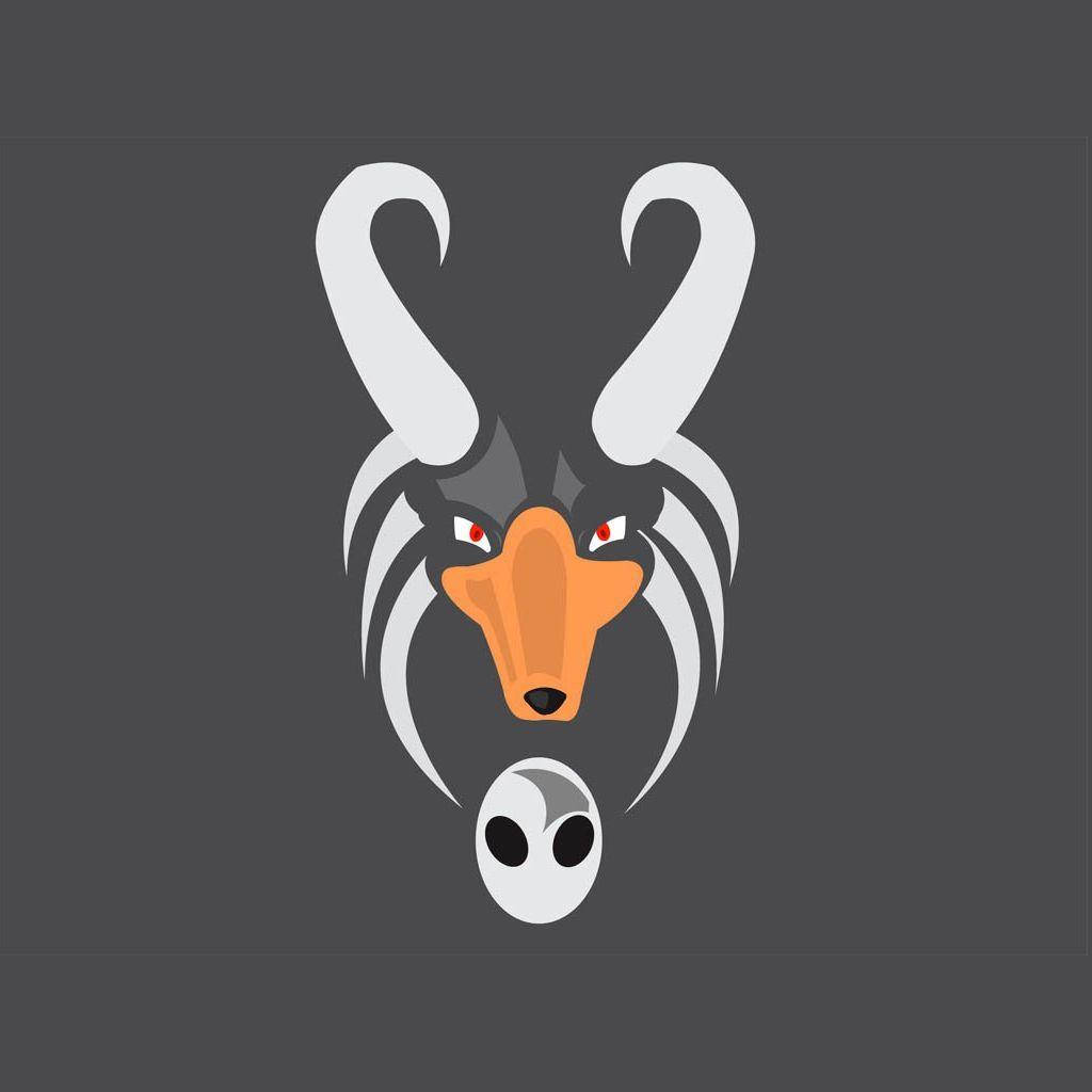Gray Minimalist Houndoom, curved white horns, red eyes, SD Desktop Wallpaper