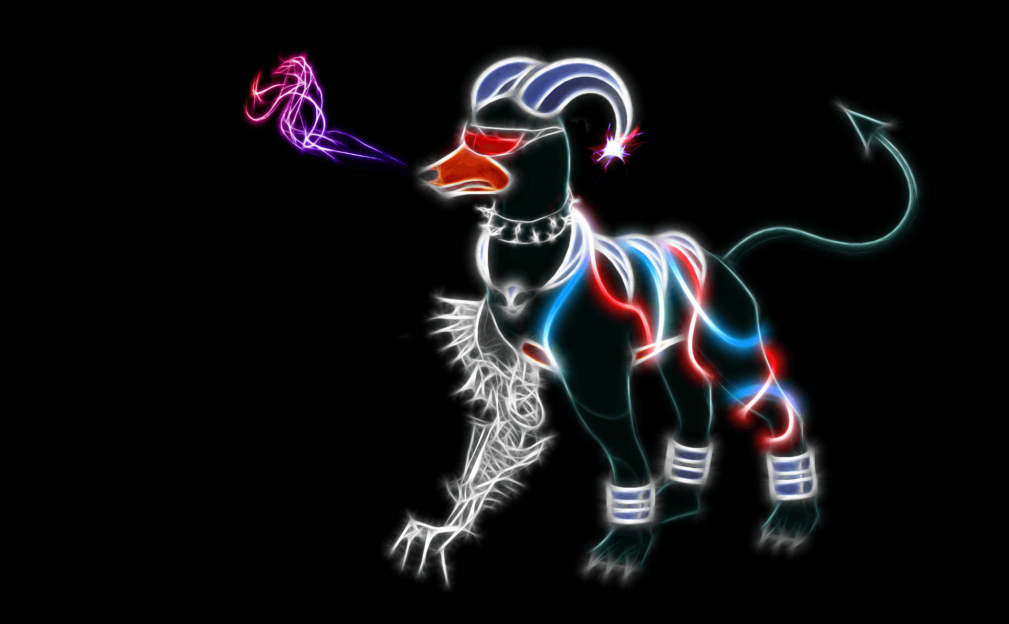 Neon Light Houndoom, electric blue, red, Full HD Desktop Wallpaper