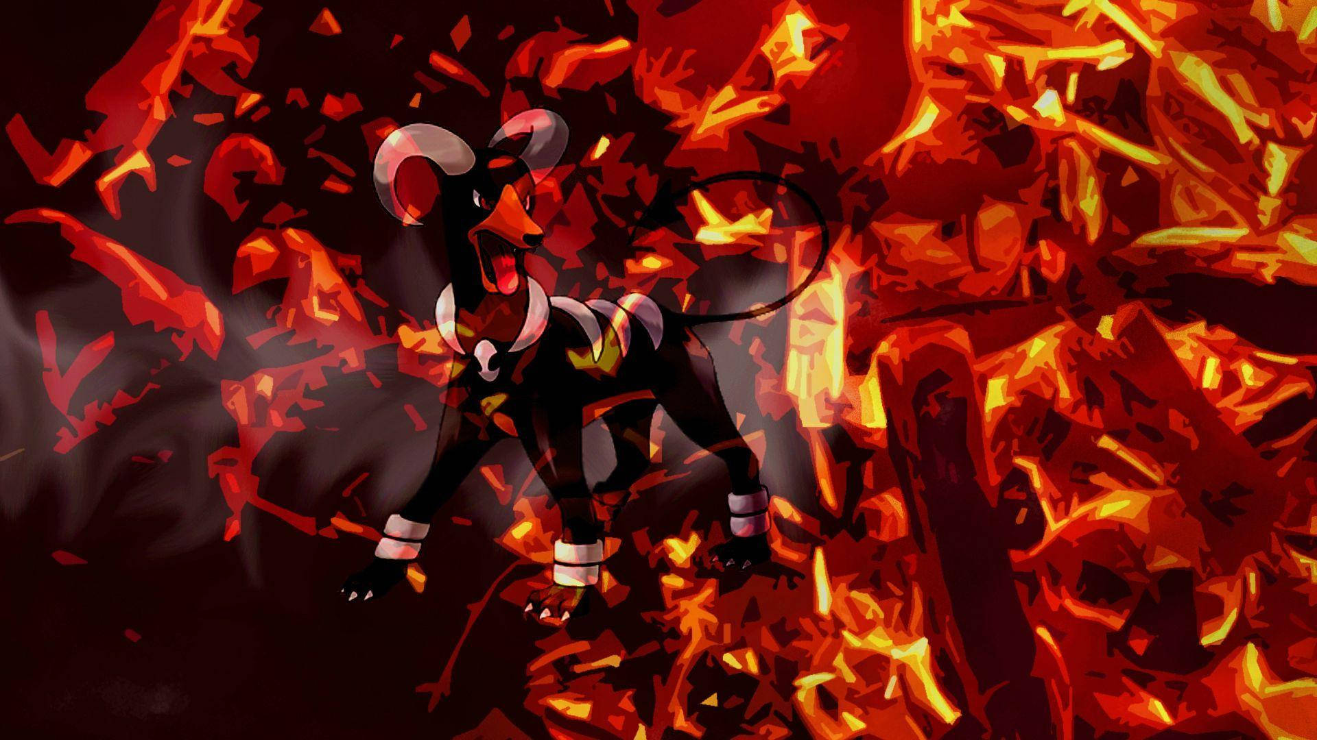 Houndoom, flames, lava fragments, Full HD Desktop Wallpaper