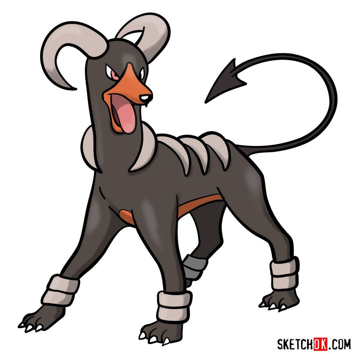 Houndoom, grey fur, curved horns, SD Desktop Wallpaper