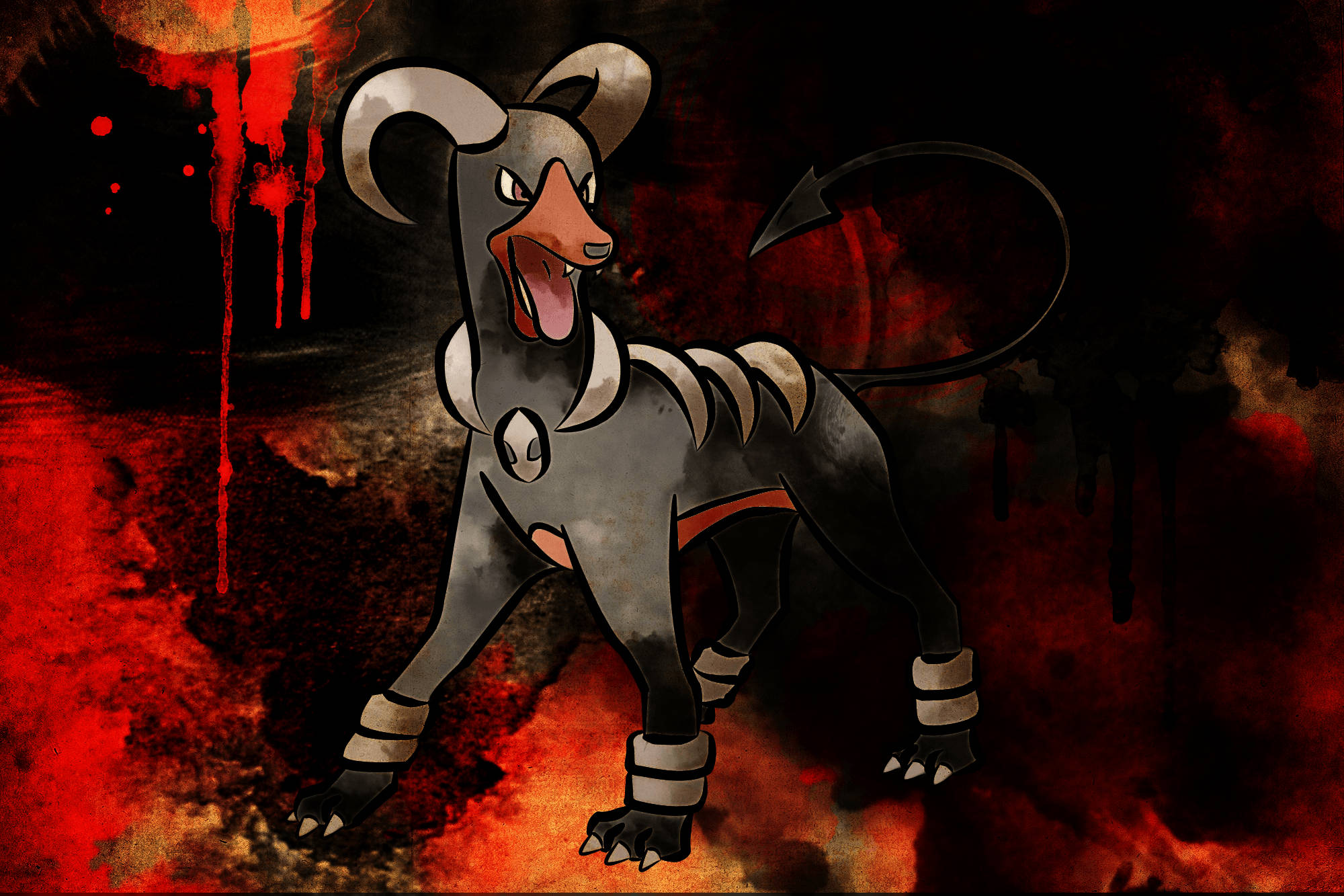 Houndoom, black and red, dark gray anime dog, Full HD Desktop Wallpaper