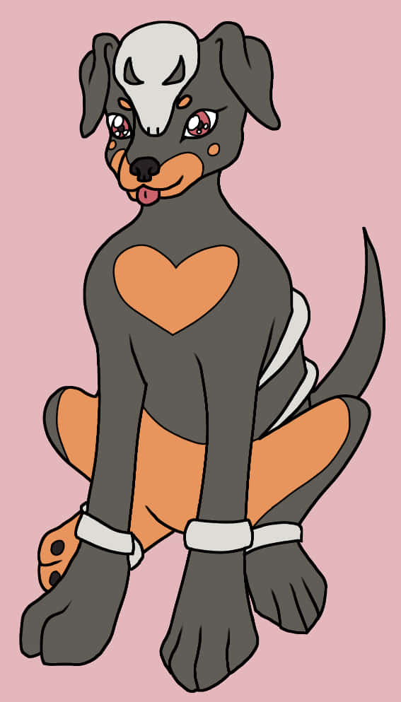 Pink Houndour, white skull mask, orange heart, SD Phone Wallpaper
