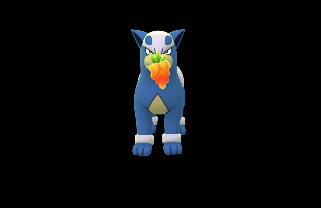 Shiny Houndour, black backdrop, blue cat-like Pokémon, HD Desktop Wallpaper