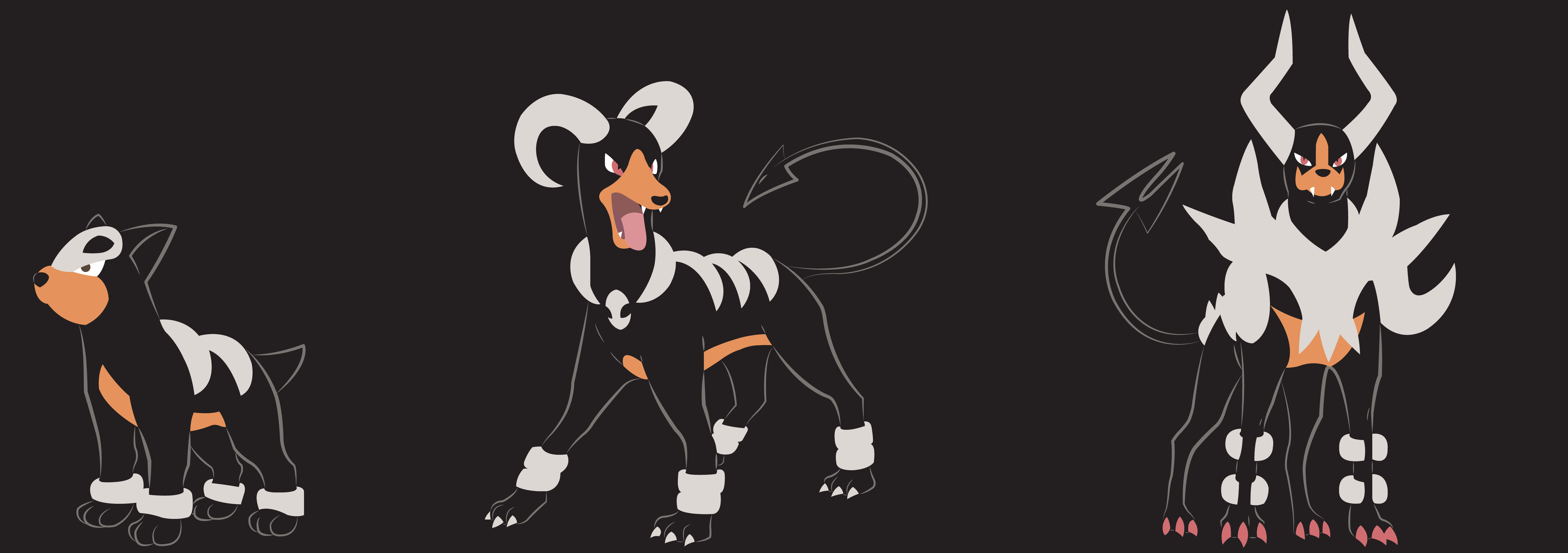 Houndour, evolution family, black white and orange, 8K Desktop Wallpaper