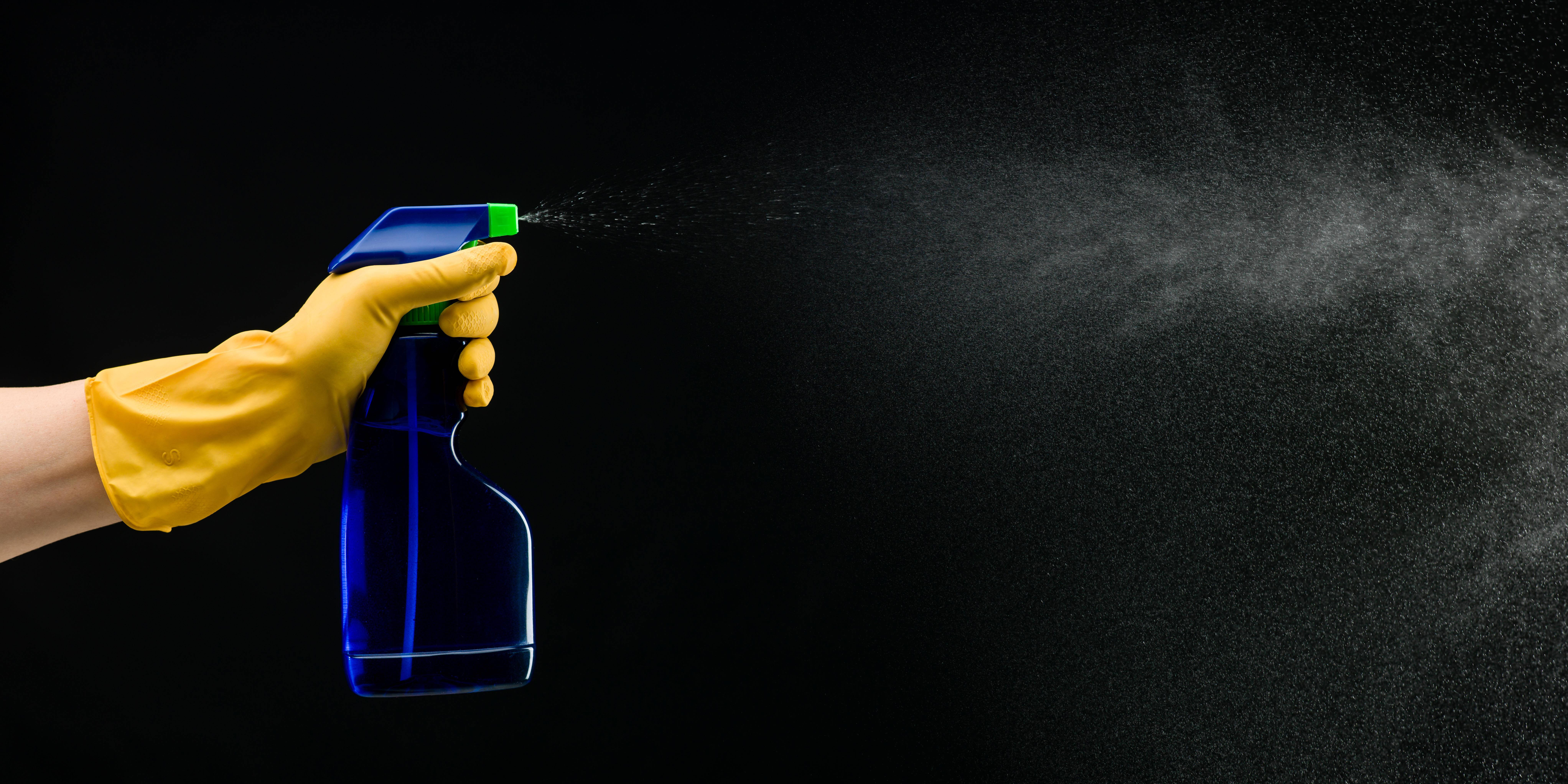 yellow rubber glove, blue bottle, fine mist, 8K Desktop Wallpaper