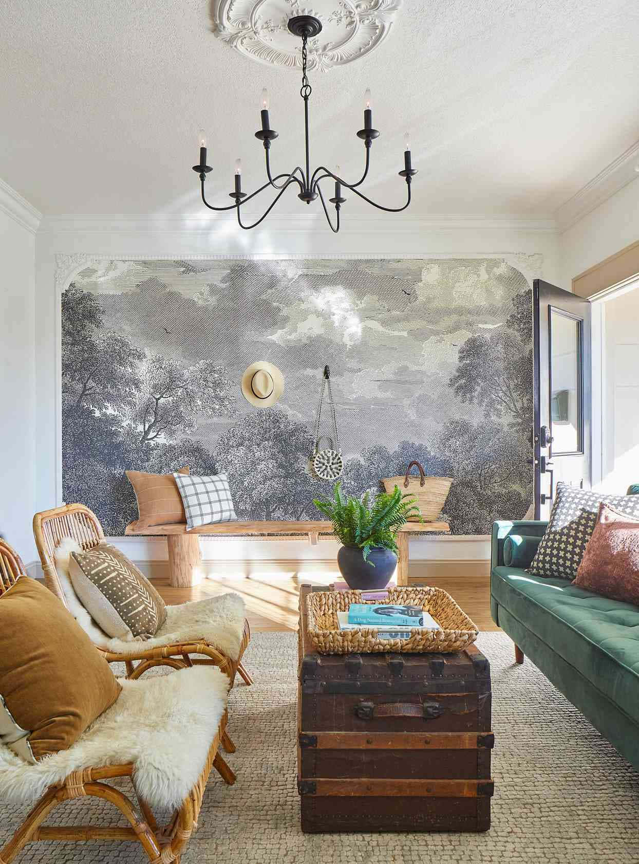 high ceiling living house interior, rustic living room, wicker chairs, HD Phone Wallpaper
