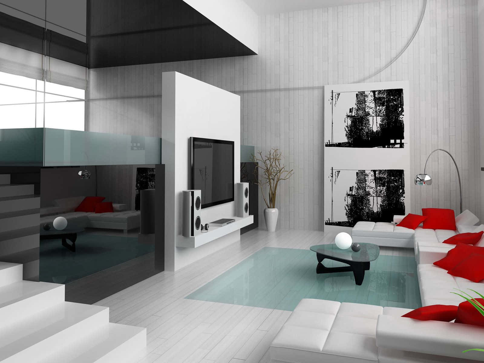 black white modern house interior, modern minimalist living room, white furniture, HD Desktop Wallpaper