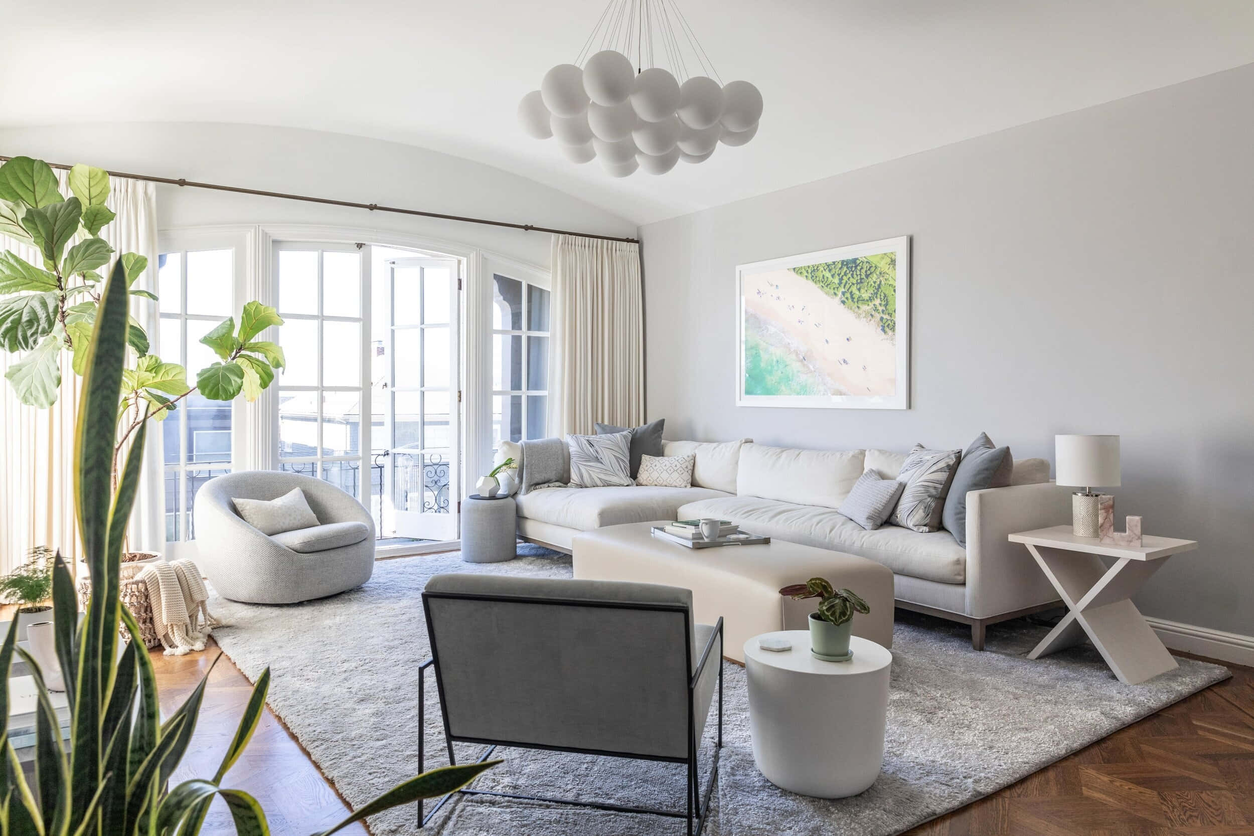 modern living room, white furniture, gray rug, Full HD Desktop Wallpaper