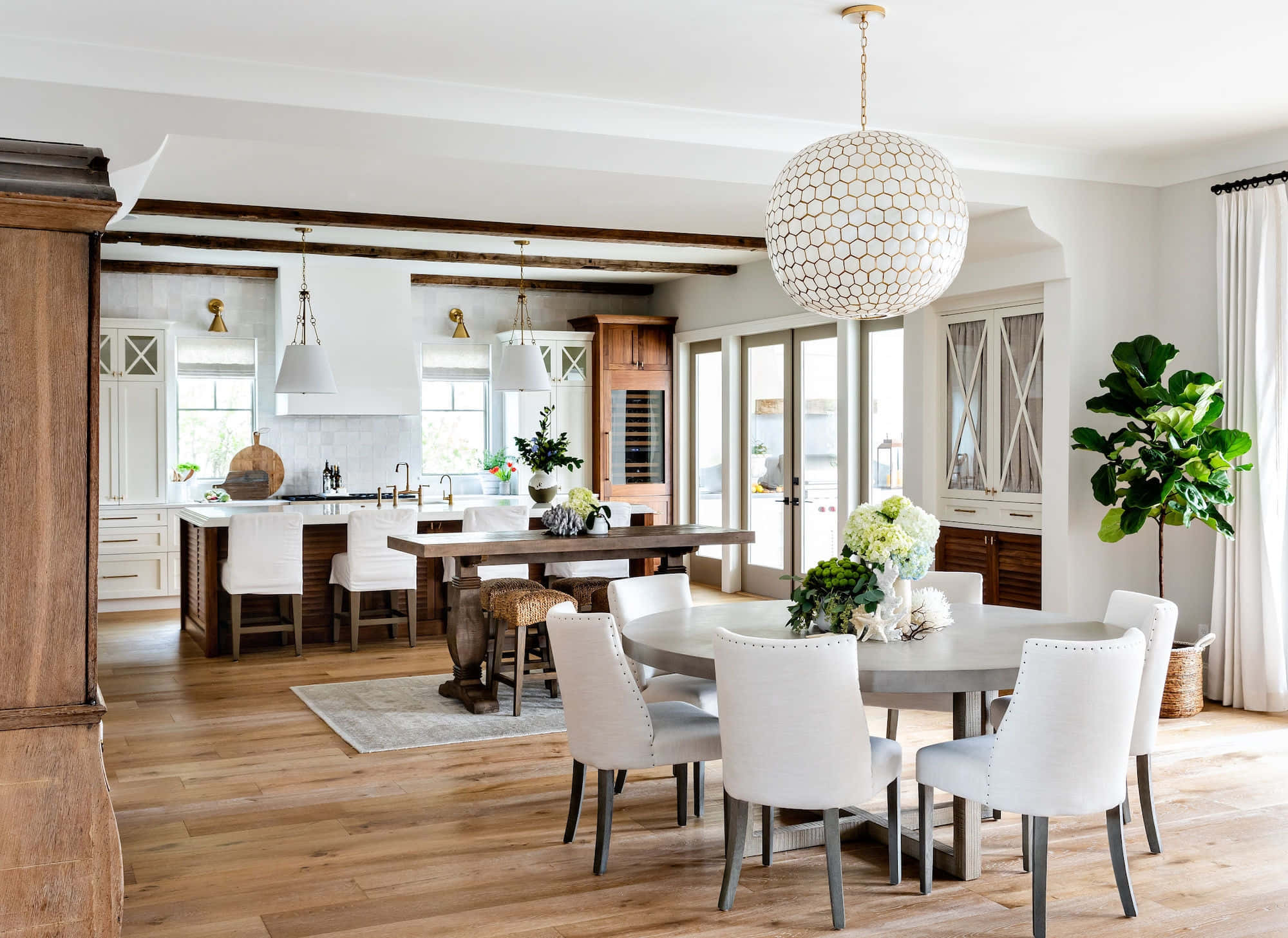 white cabinetry, wooden beams, hardwood floors, Full HD Desktop Wallpaper
