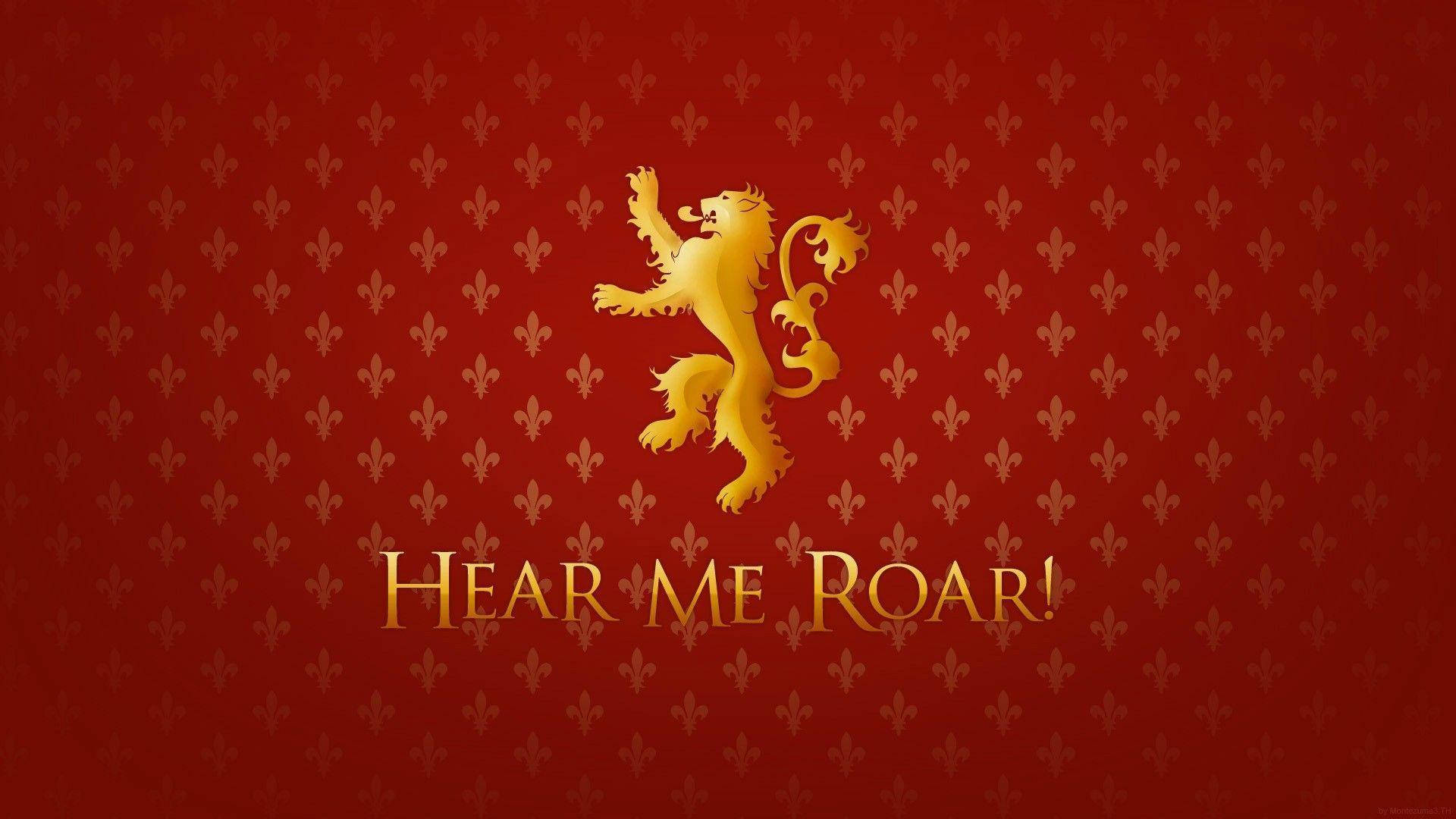 House Lannister, golden rampant lion emblem, deep red background, Full HD Desktop Wallpaper