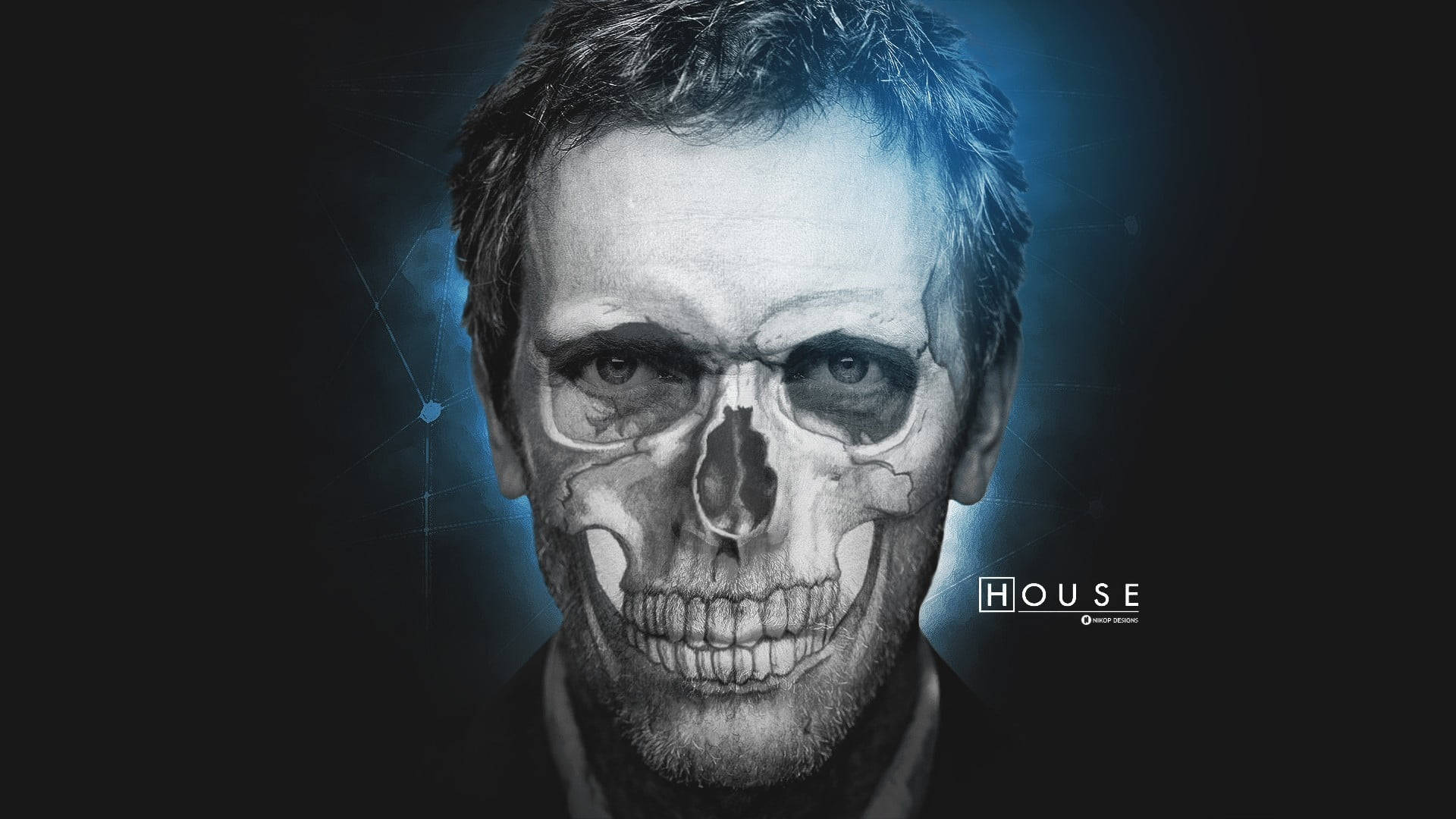 House MD, skull, glowing blue skull, Full HD Desktop Wallpaper