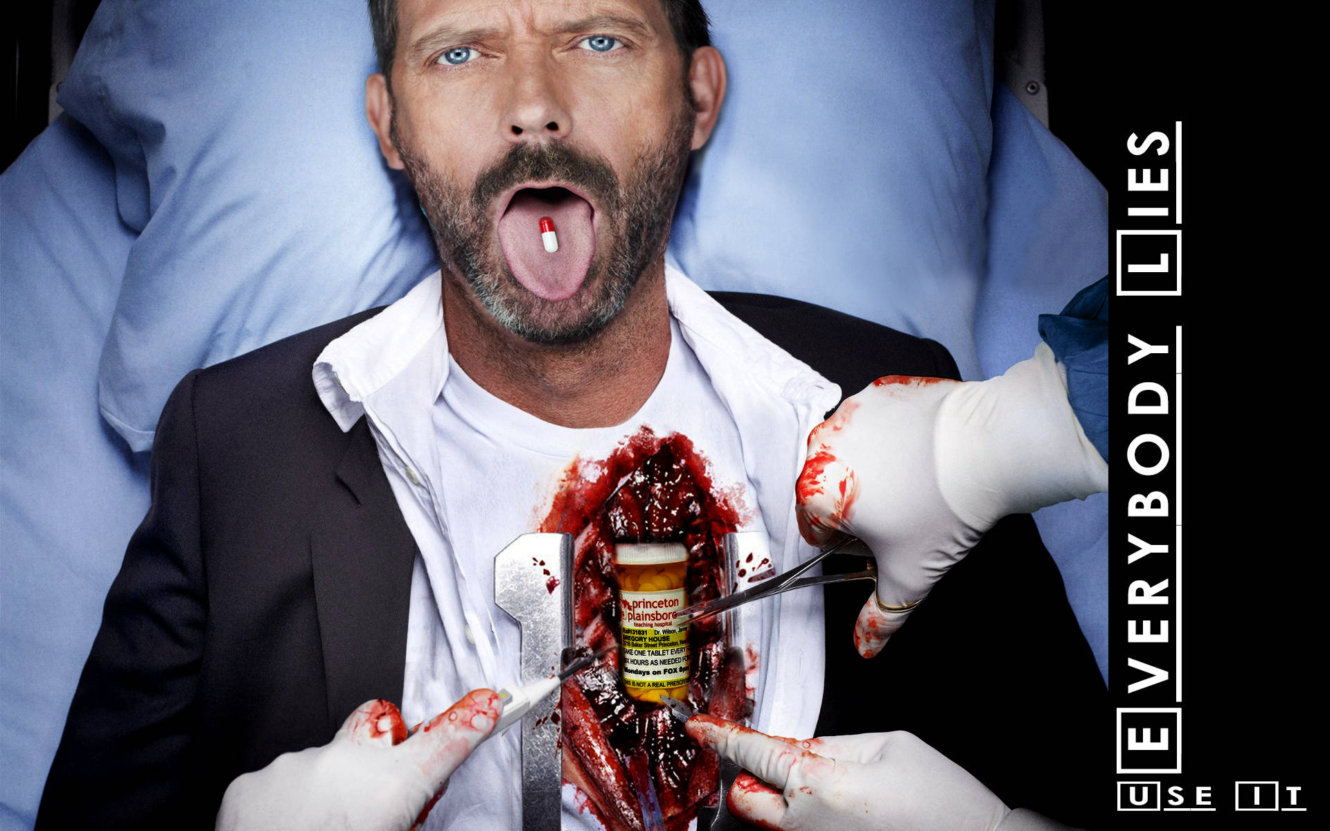 House MD, hospital bed, chest ripped open, Full HD Desktop Wallpaper