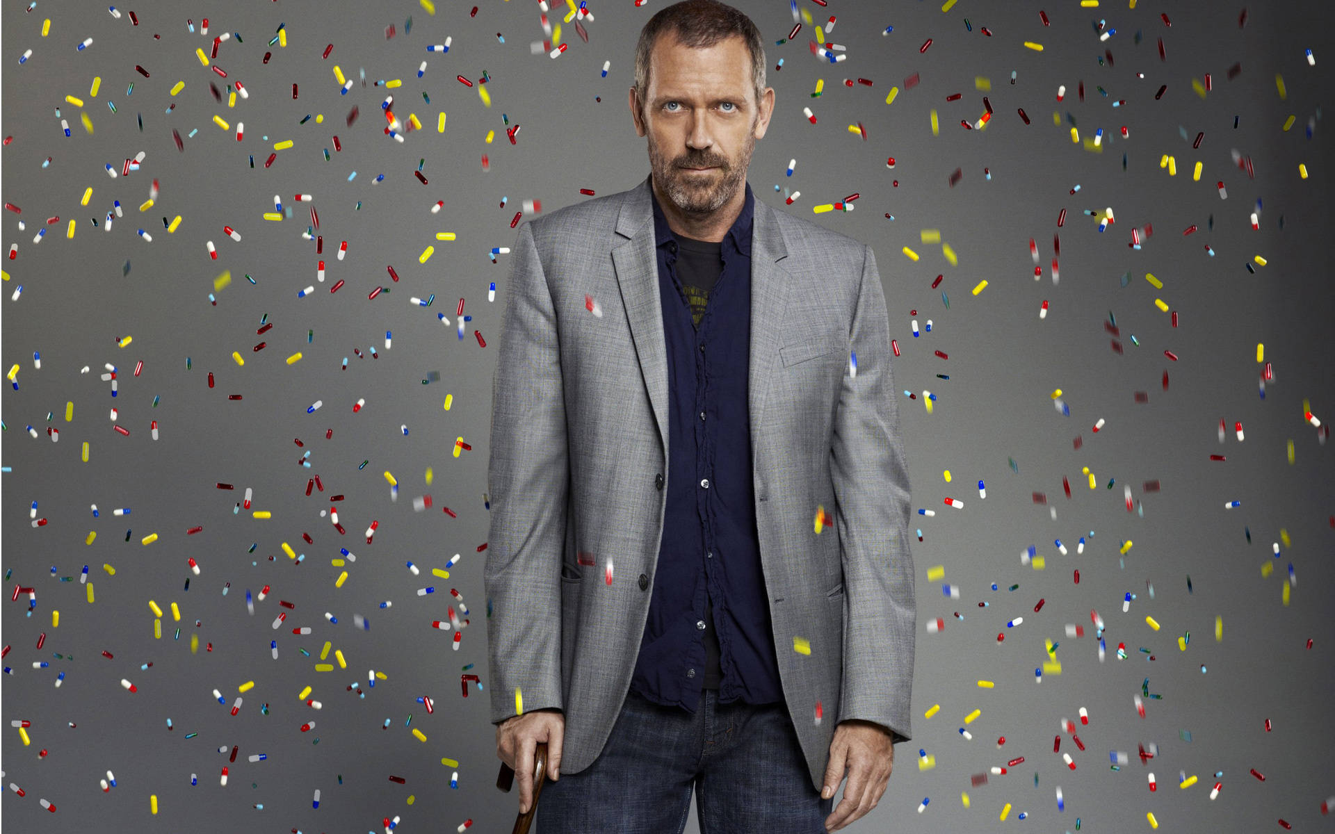 House MD, gray suit, colorful confetti, Full HD Desktop Wallpaper
