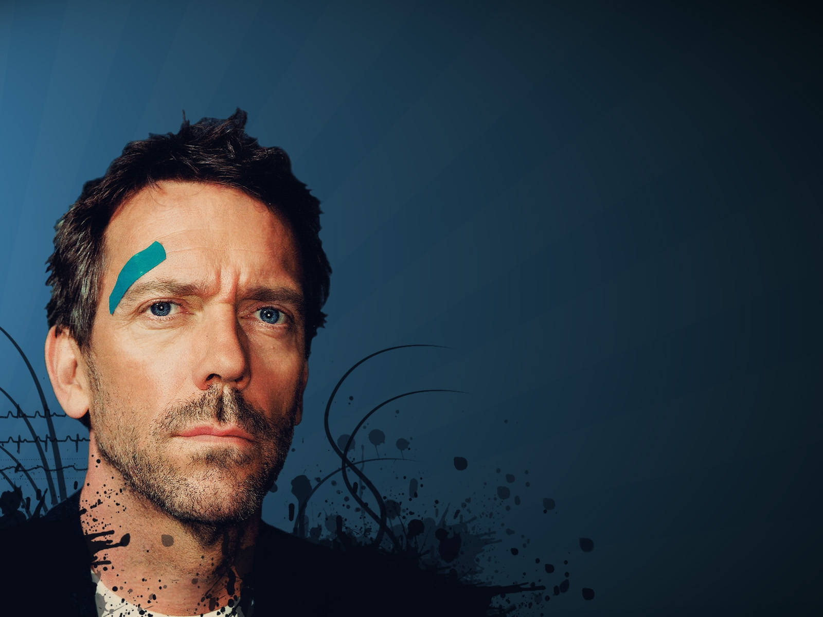 House MD, teal forehead band, ink splatters, HD Desktop Wallpaper