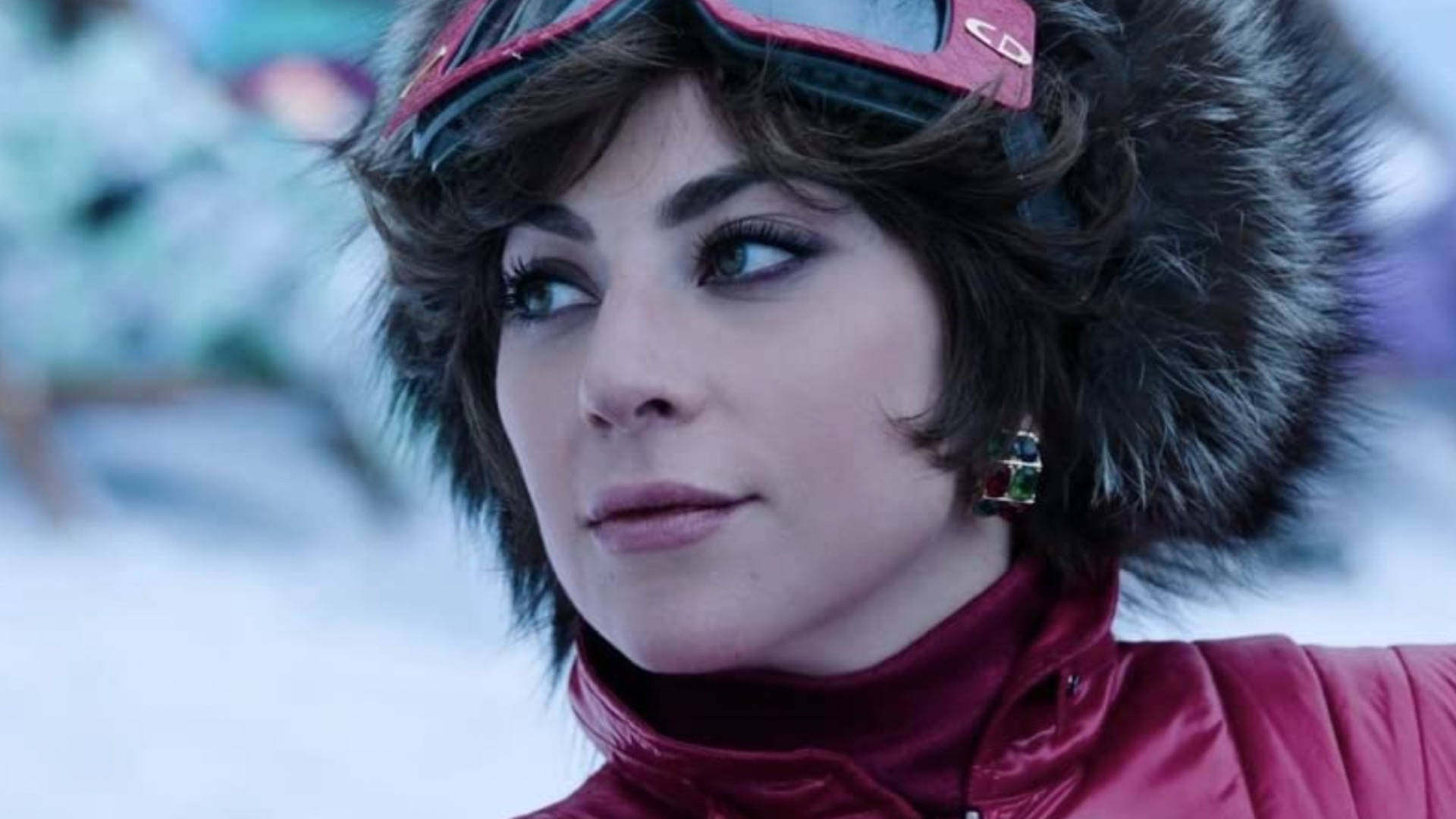 House Of Gucci, winter clothing, red ski jacket, Full HD Desktop Wallpaper