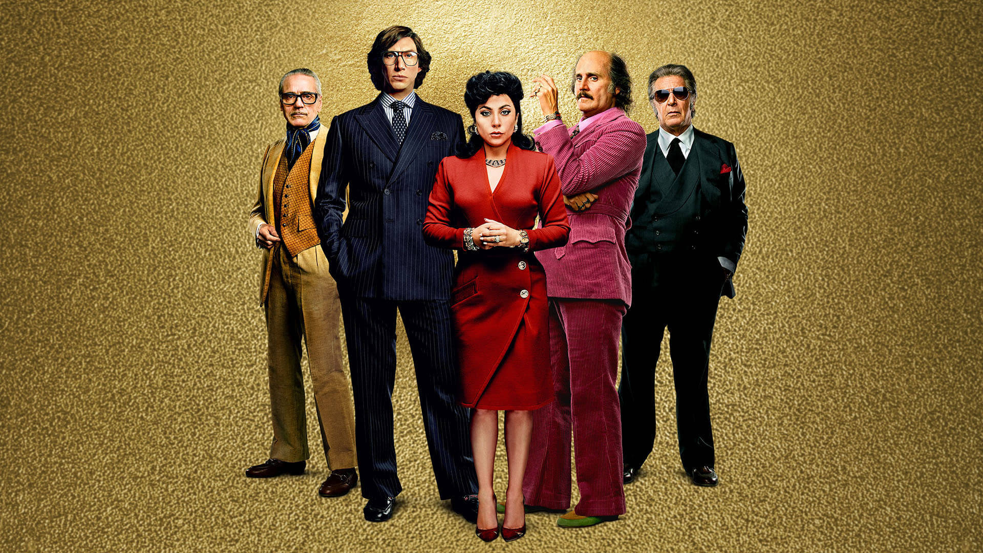 House Of Gucci, 1970s suits, gold backdrop, Full HD Desktop Wallpaper