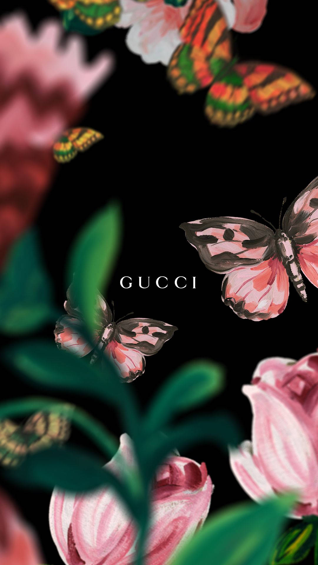 Gucci, black background, Gucci logo, Full HD Phone Wallpaper