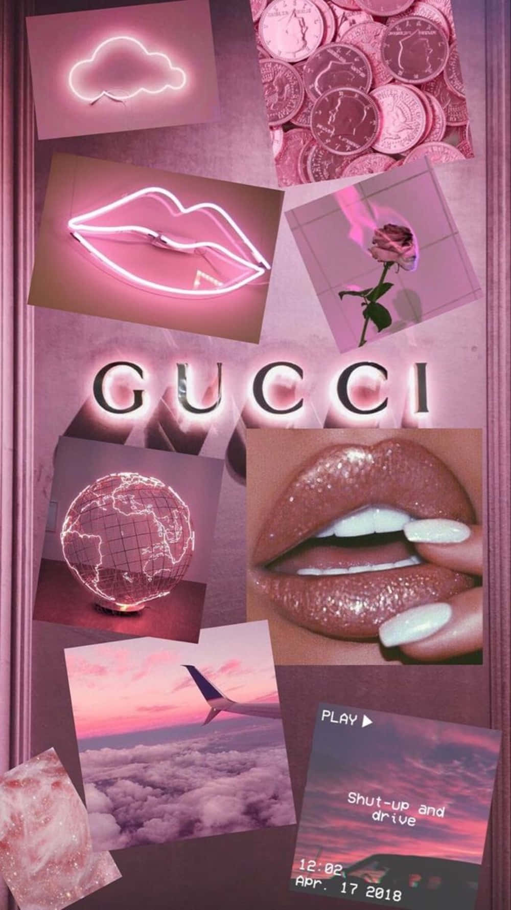 Purple Gucci, neon lips, rose globe, HD Phone Wallpaper