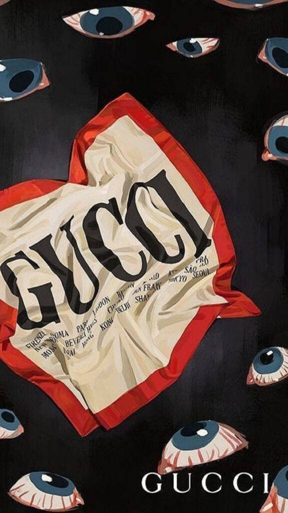 Gucci, crumpled Gucci scarf, bold black lettering, SD Phone Wallpaper