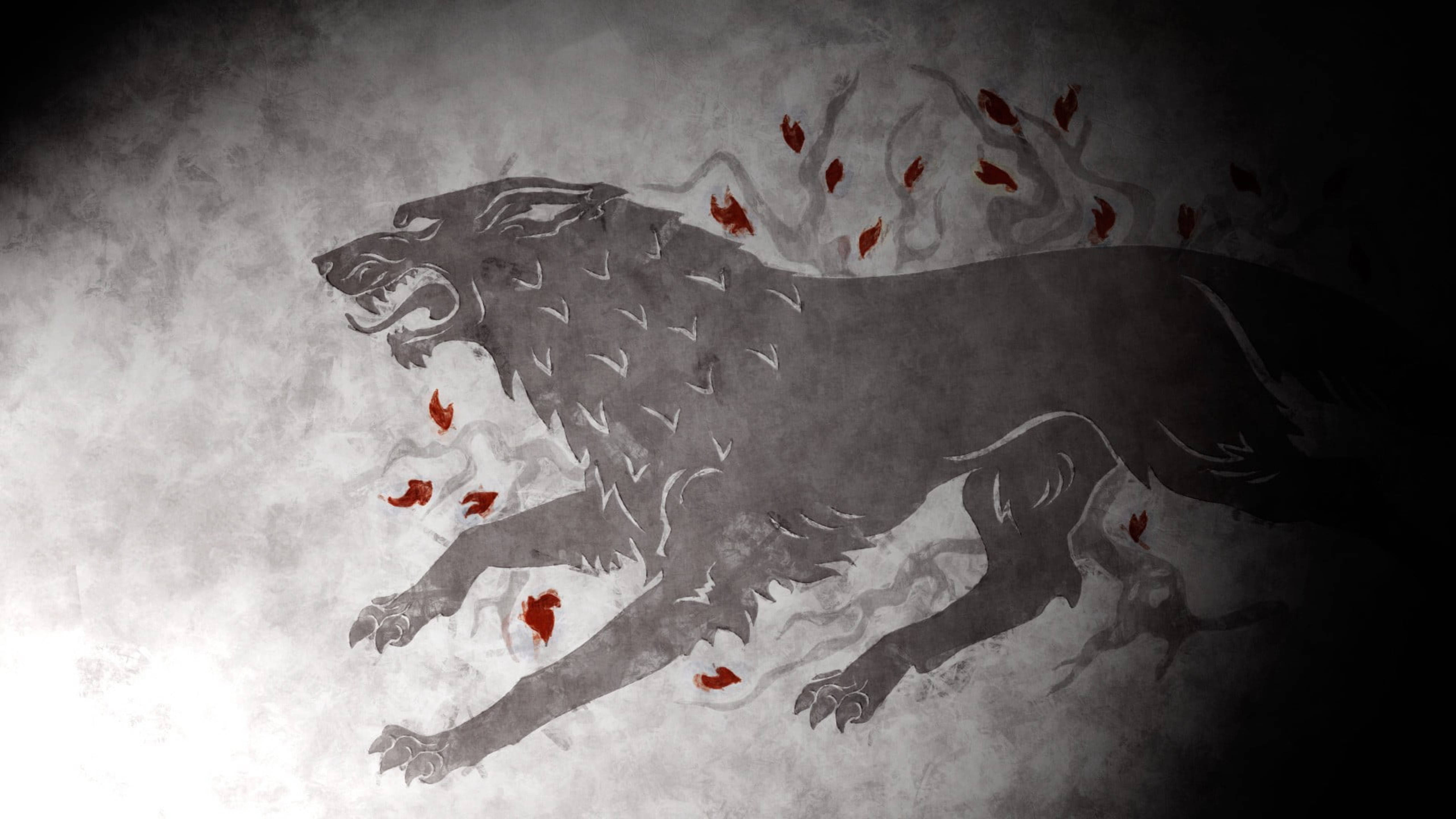 House Stark, direwolf, hieroglyphic art, 5K Desktop Wallpaper