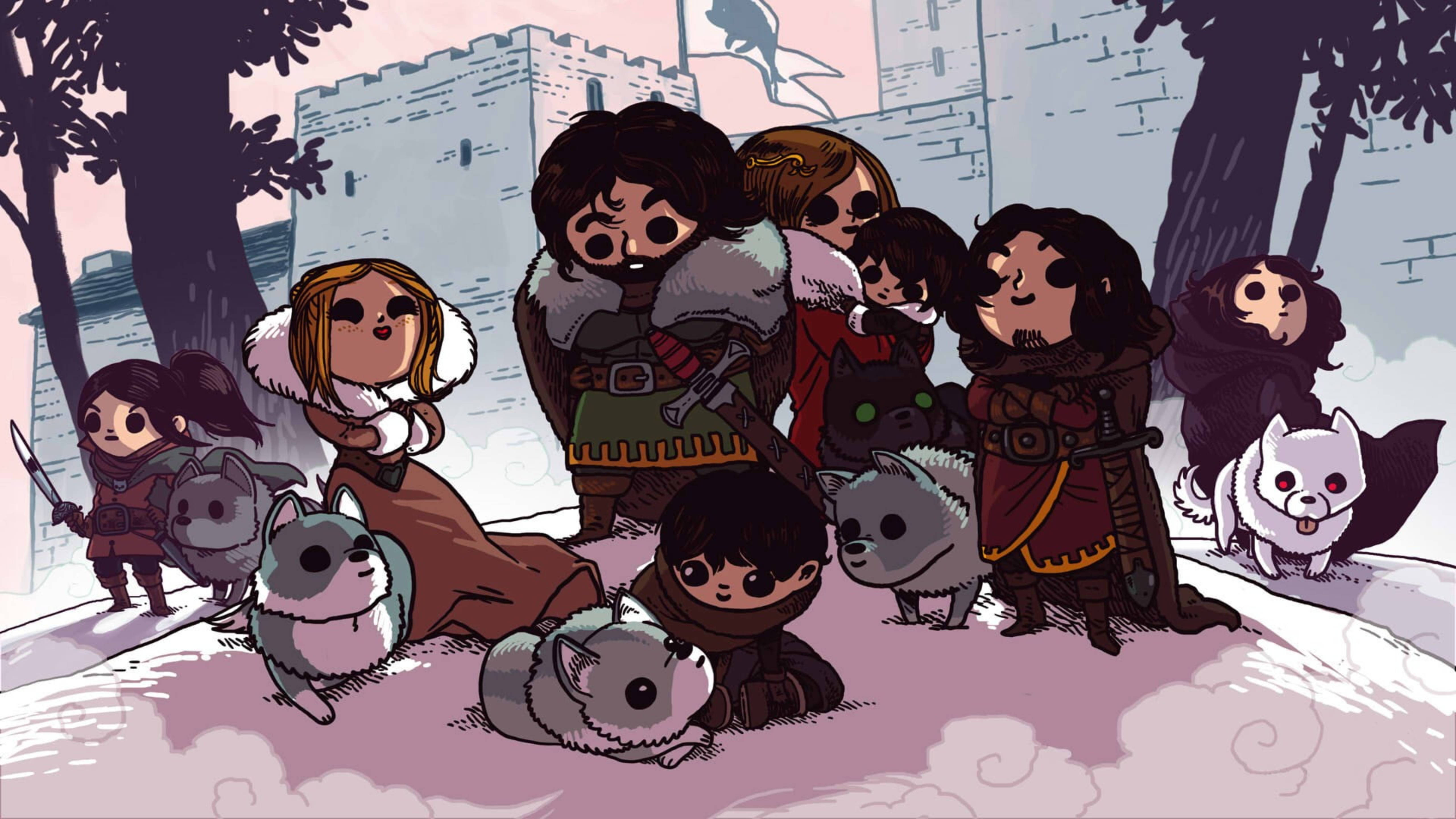 House Stark, wolves, snowy courtyard, 5K Desktop Wallpaper