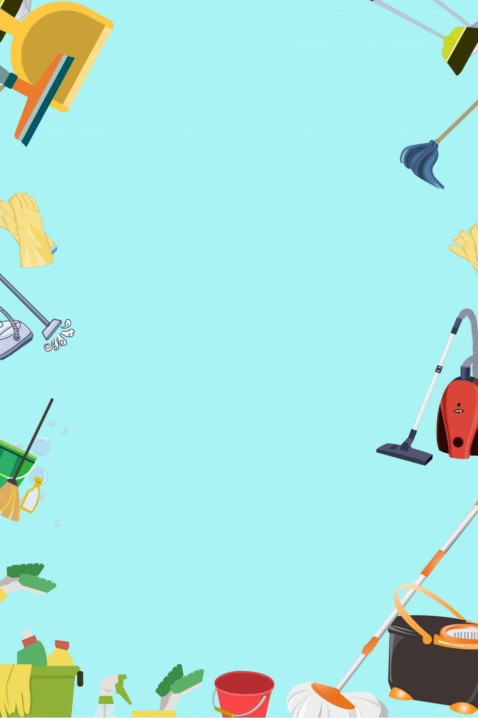 cute animated house cleaning materials, brooms, vacuums, HD Phone Wallpaper